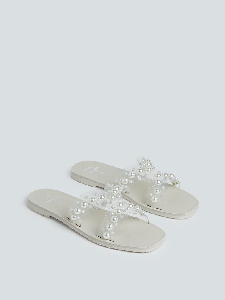 LUNA BLU White Pearl Detail Slides